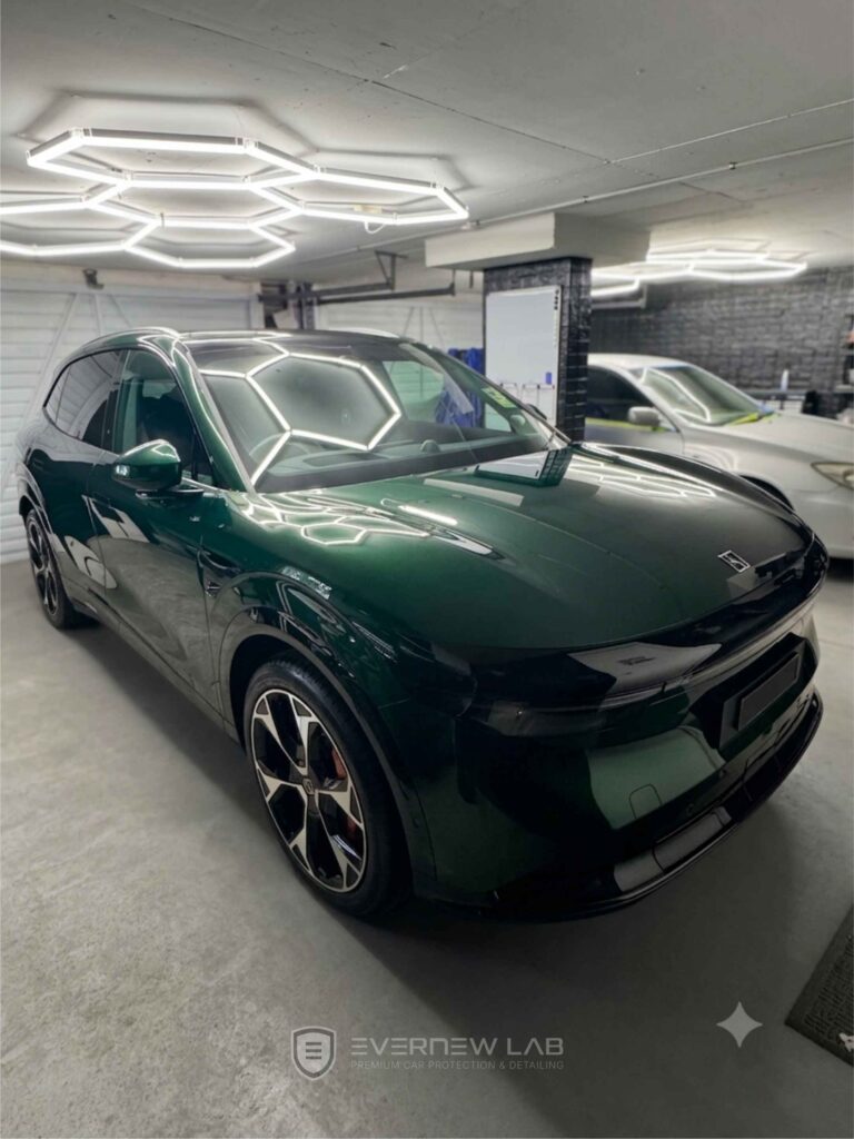 Emerald green Zeekr 7X with Adam's Graphene Coating and Gtechniq interior ceramic protection by EverNew Lab in Sydney.